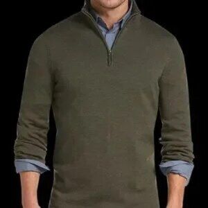 Joseph Abboud Merino Wool Quarter Zip Sweater Olive Green Medium